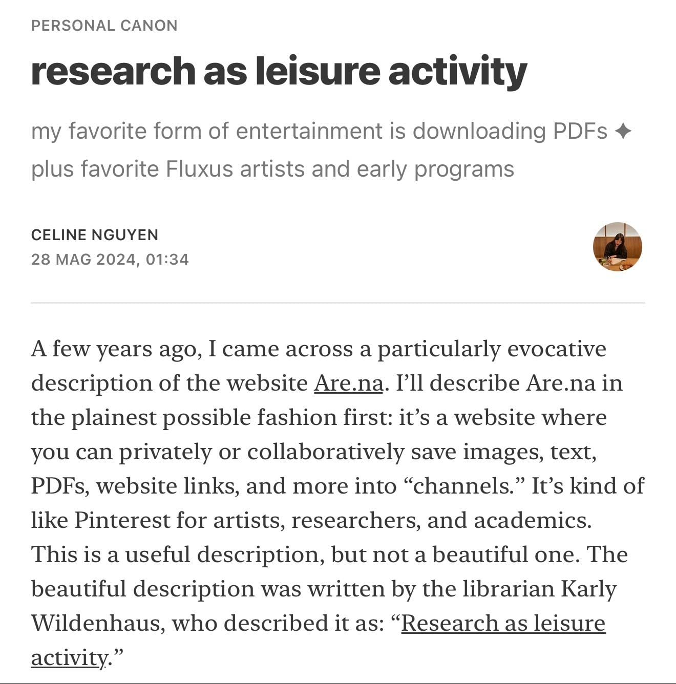 research as leisure activity - CELINE NGUYEN