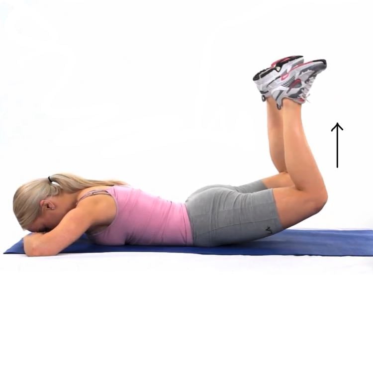 Prone donkey kicks - One of the best isolation exercises for your glute medius & for the lower back. Think about squeezing your butt cheeks while lifting your legs up. Use anke weights for an extra burn