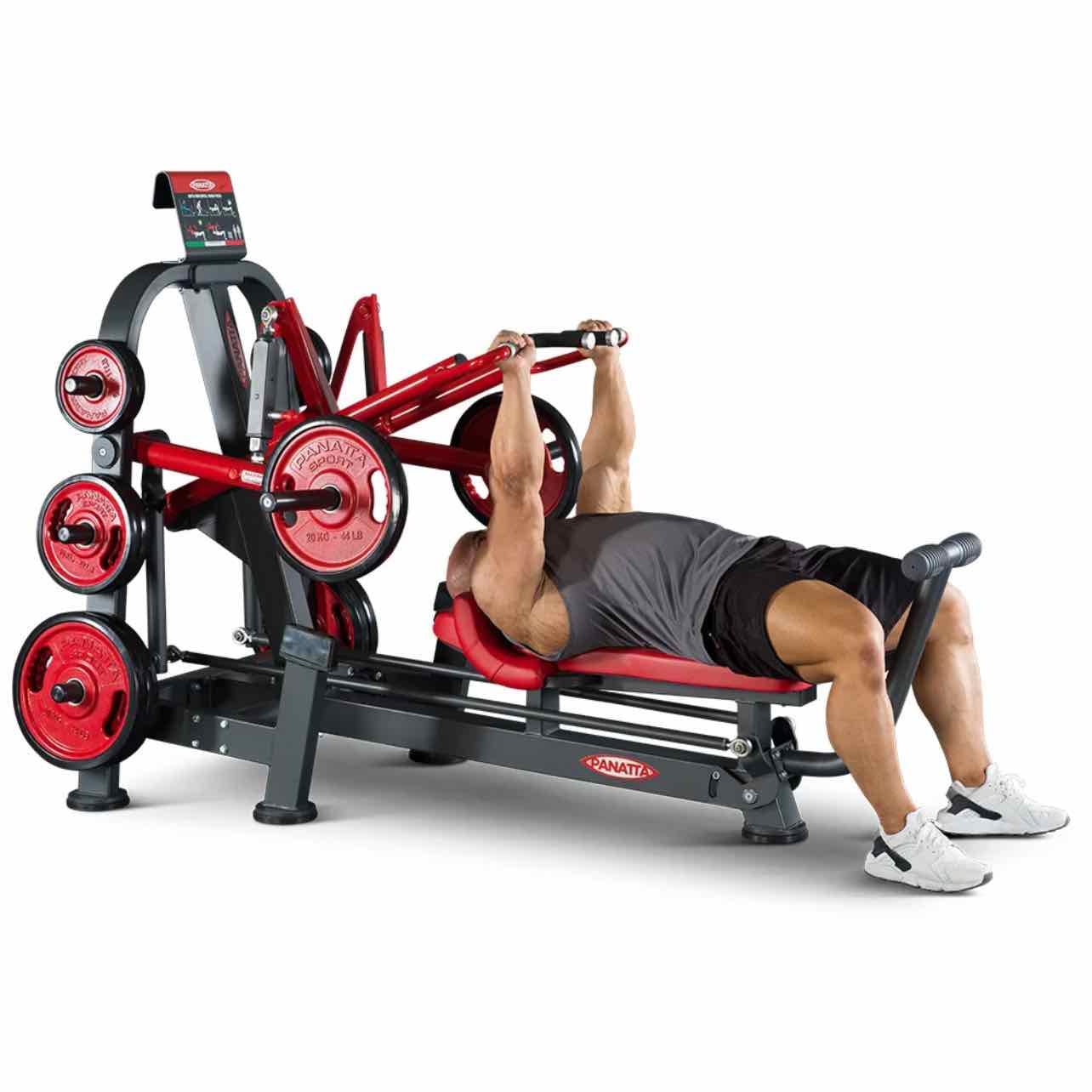 Bench press machine - Pectoralis major, anterior deltoid, triceps brachii, biceps brachii, serratus anterior.