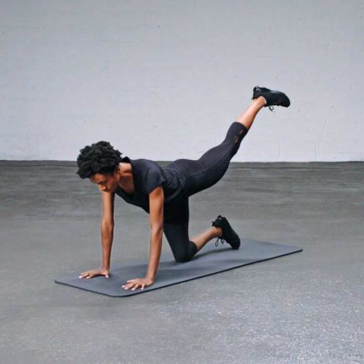 Straight leg kickback - DO NOT ARCH YOUR BACK while doing this exercise. Think about your butt cheeks lifting the entire leg, do not just swing it up. Feel free to add ankle weights & resistance bands to increase the mind-muscle connection. I suggest you to work one leg at a time, & then switch sides.