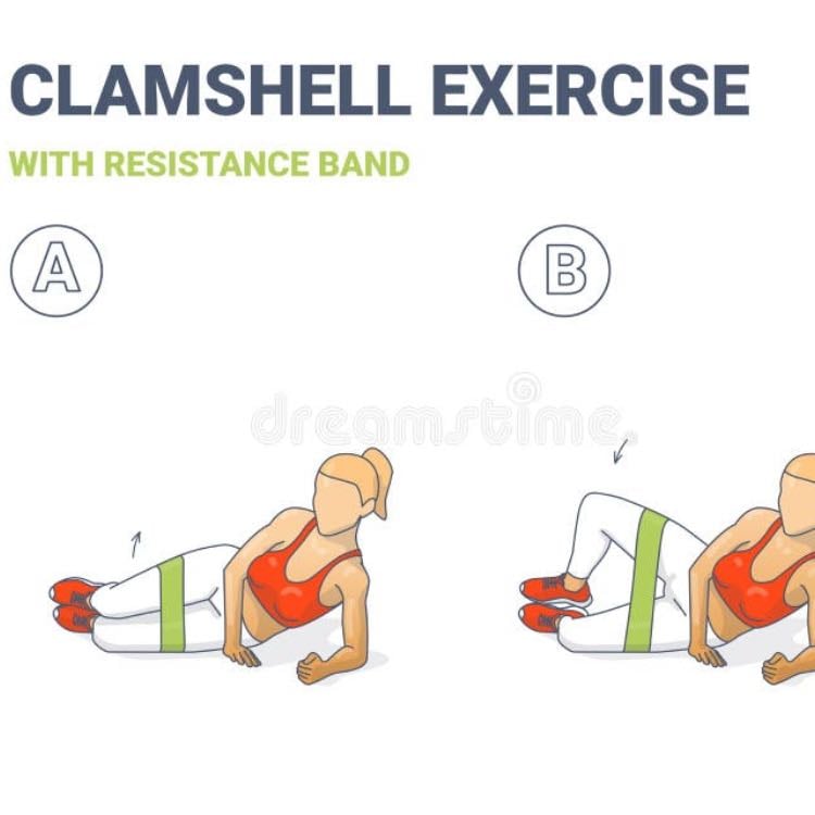 Clamshell - This is more of a unilateral abduction movement that - if performed correctly - will benefit your glutes as well as your outer thighs. Always keep the tension in your butt cheeks & feel like you have a sheet of paper between them to keep the muscles engaged. Use a resistance band to increase the tension.