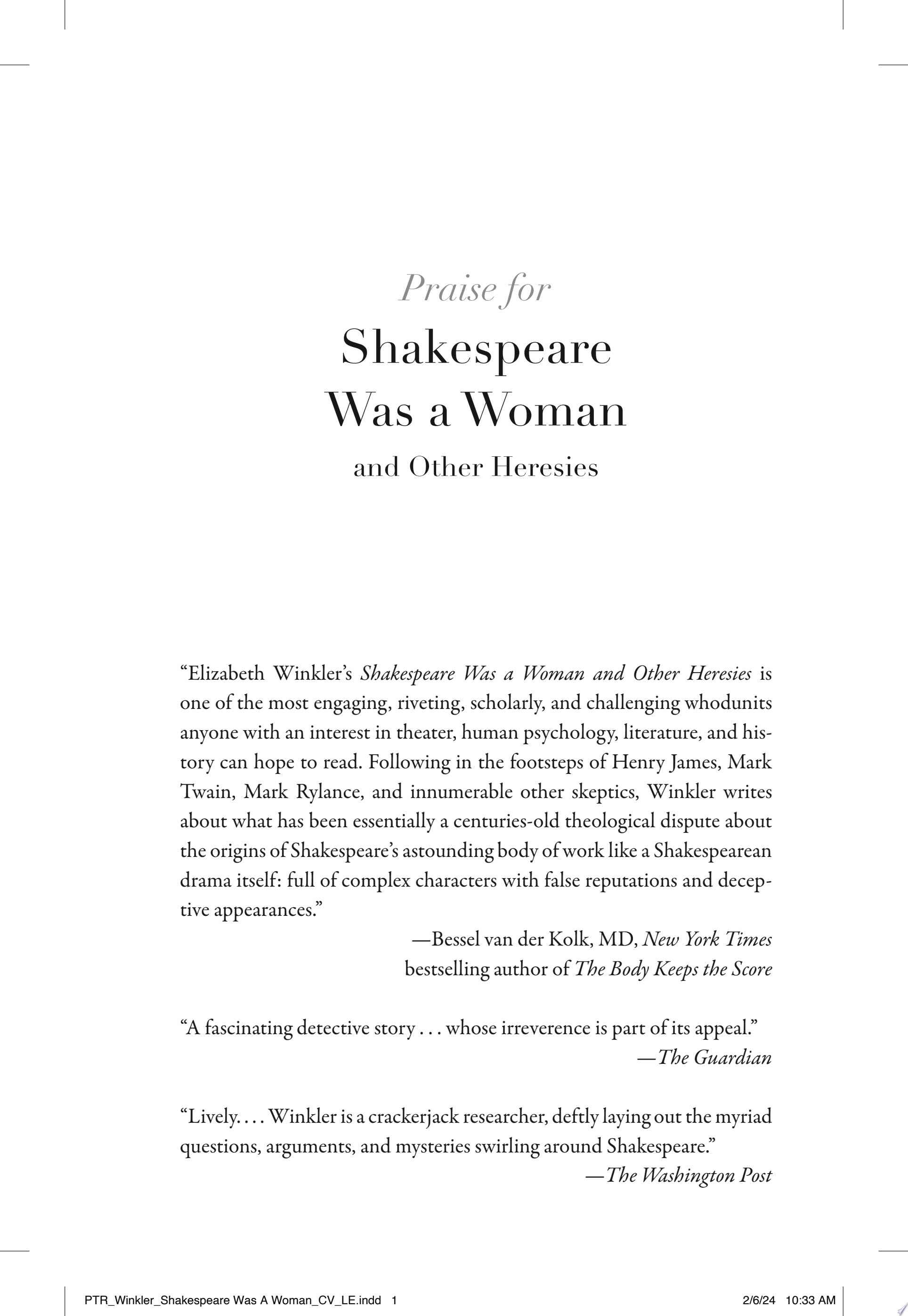 Shakespeare Was a Woman and Other Heresies - Elizabeth Winkler · 2024