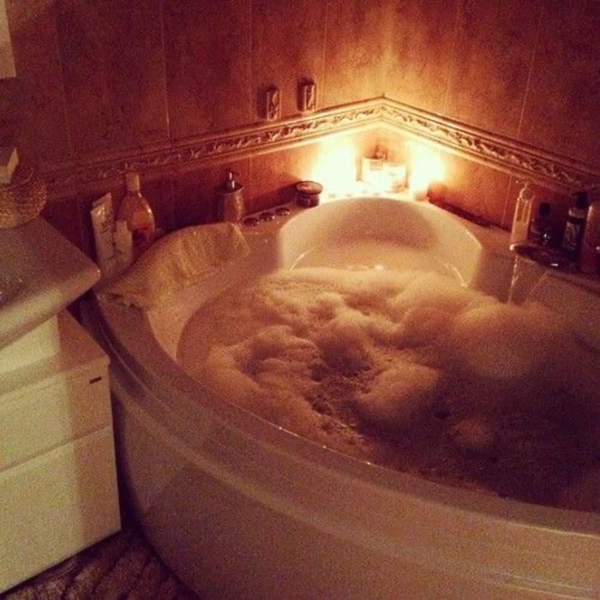 showering in dim light with music playing