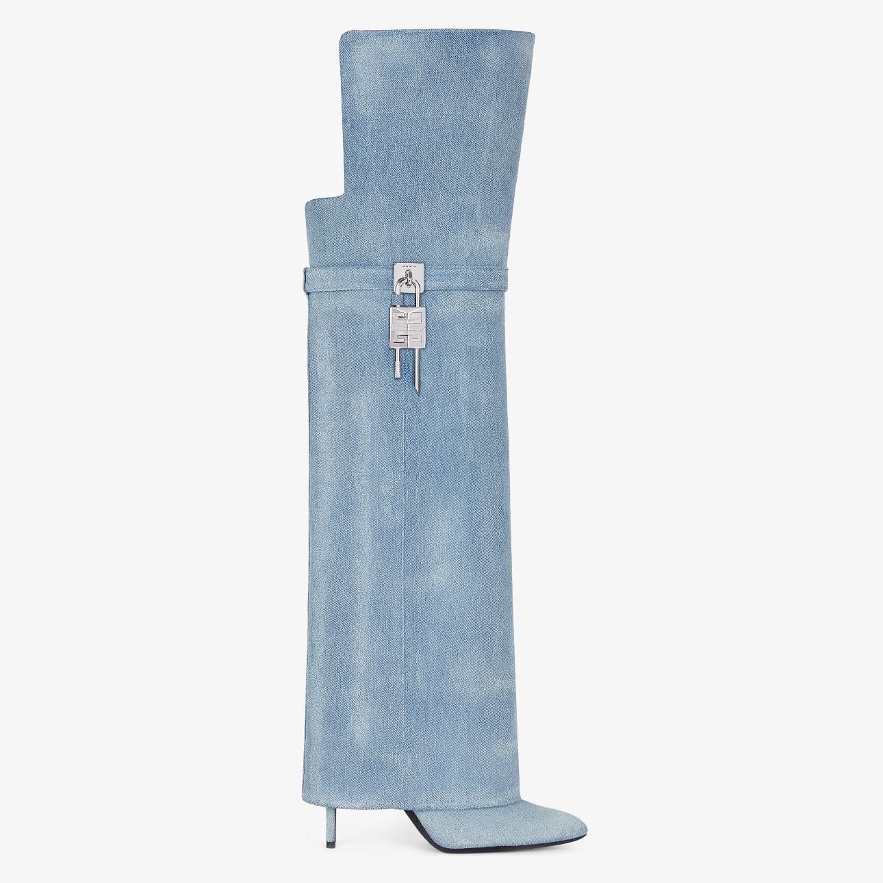 Shark Lock Stiletto over-the-knee boots in washed denim - Givenchy