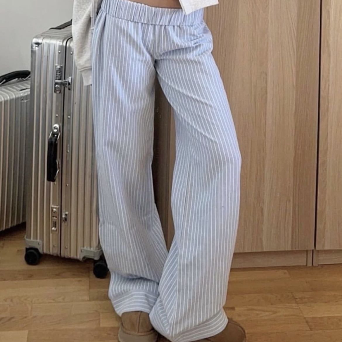 Blue striped linen pants