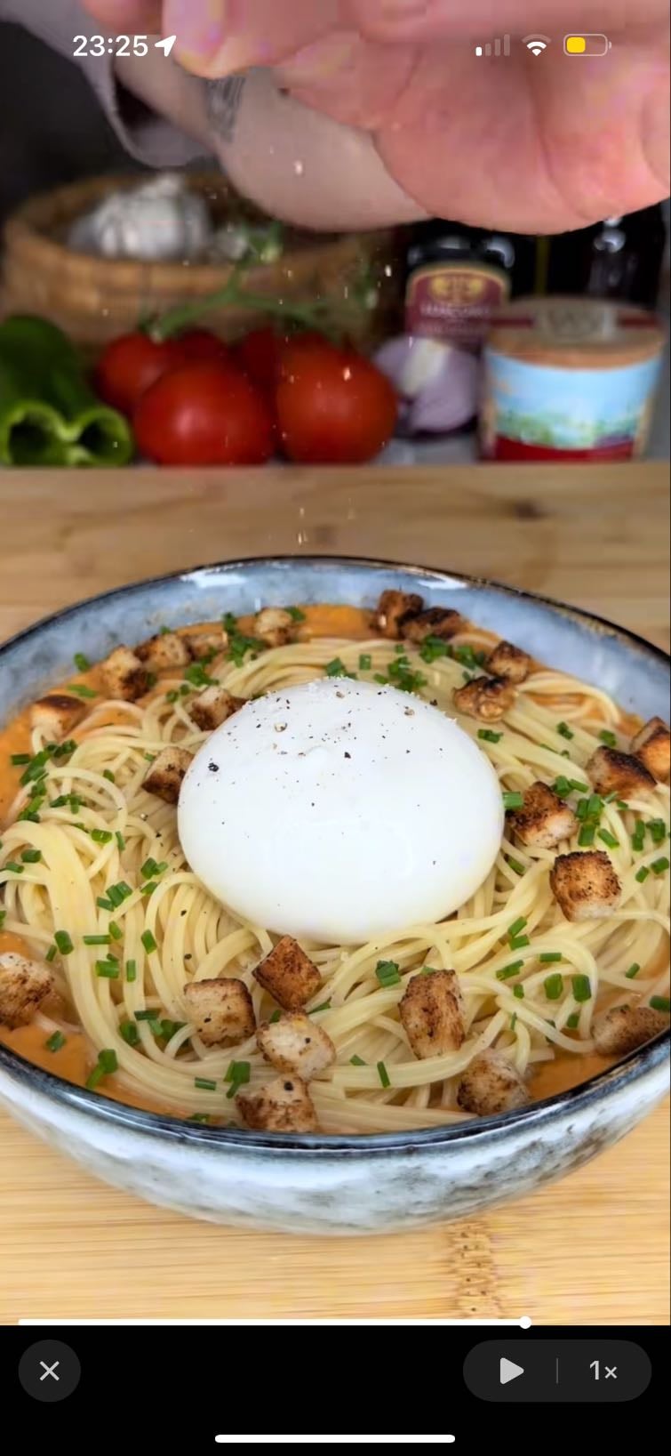 🍝spaghettis froids, gaspacho et burrata