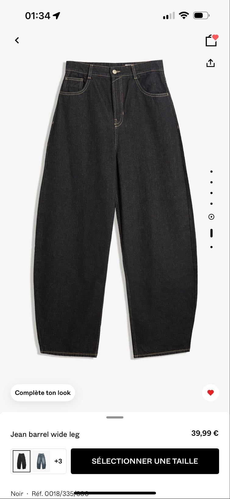 jean barrel wide leg - Bershka — taille petite 32-34 — noir
39,99€