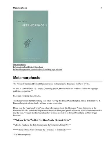 The Metamorphosis - Franz Kafka · 1972