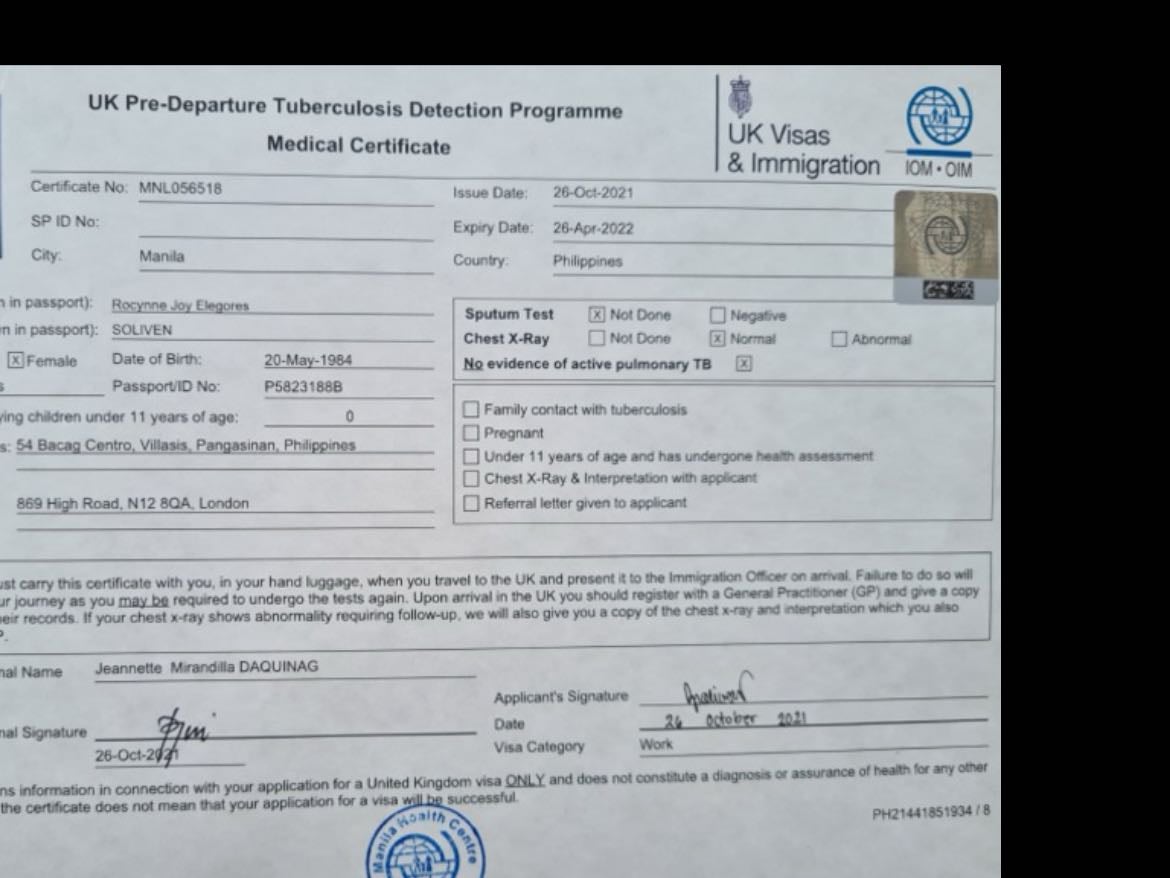Tb test certificate - And copies