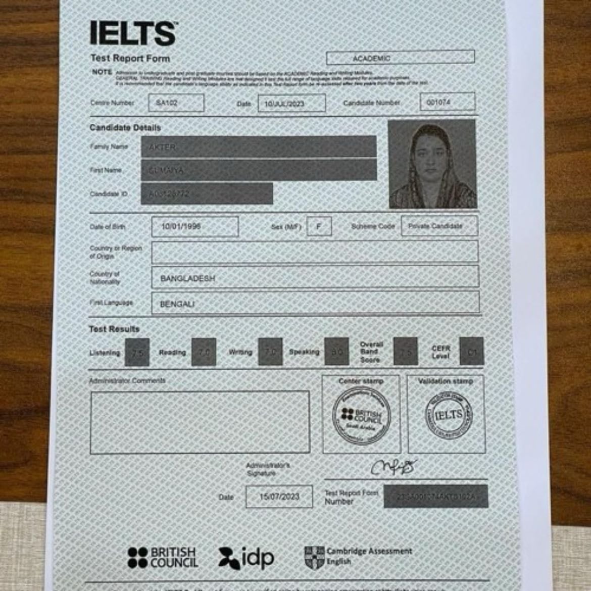 IELTS certificate - And copies