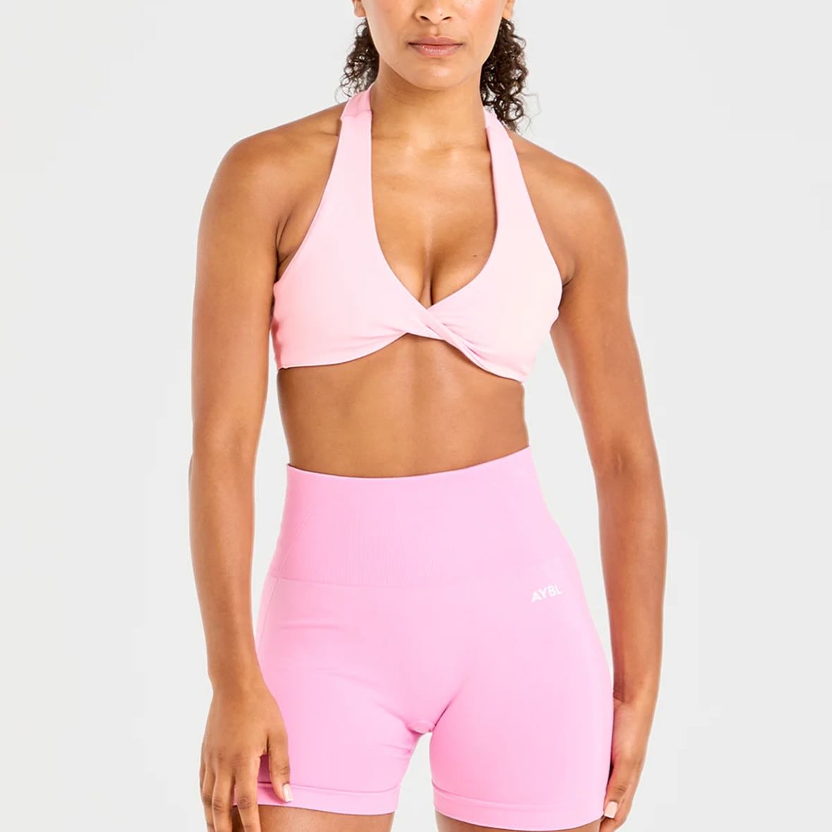 ESSENTIAL HALTERNECK SPORTS BRA - Baby Pink - XS