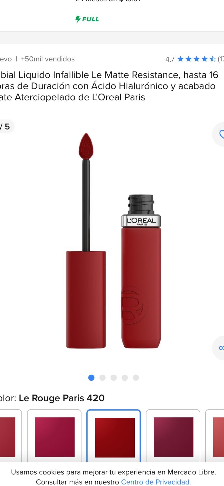 L'Oréal Paris Infallible Le Matte Resistance - Tono Le Rouge Paris 420
-$300