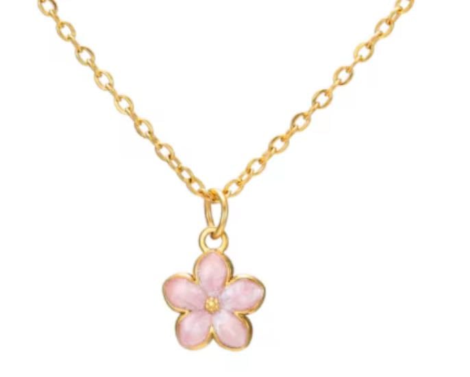 Pink gold flower necklace