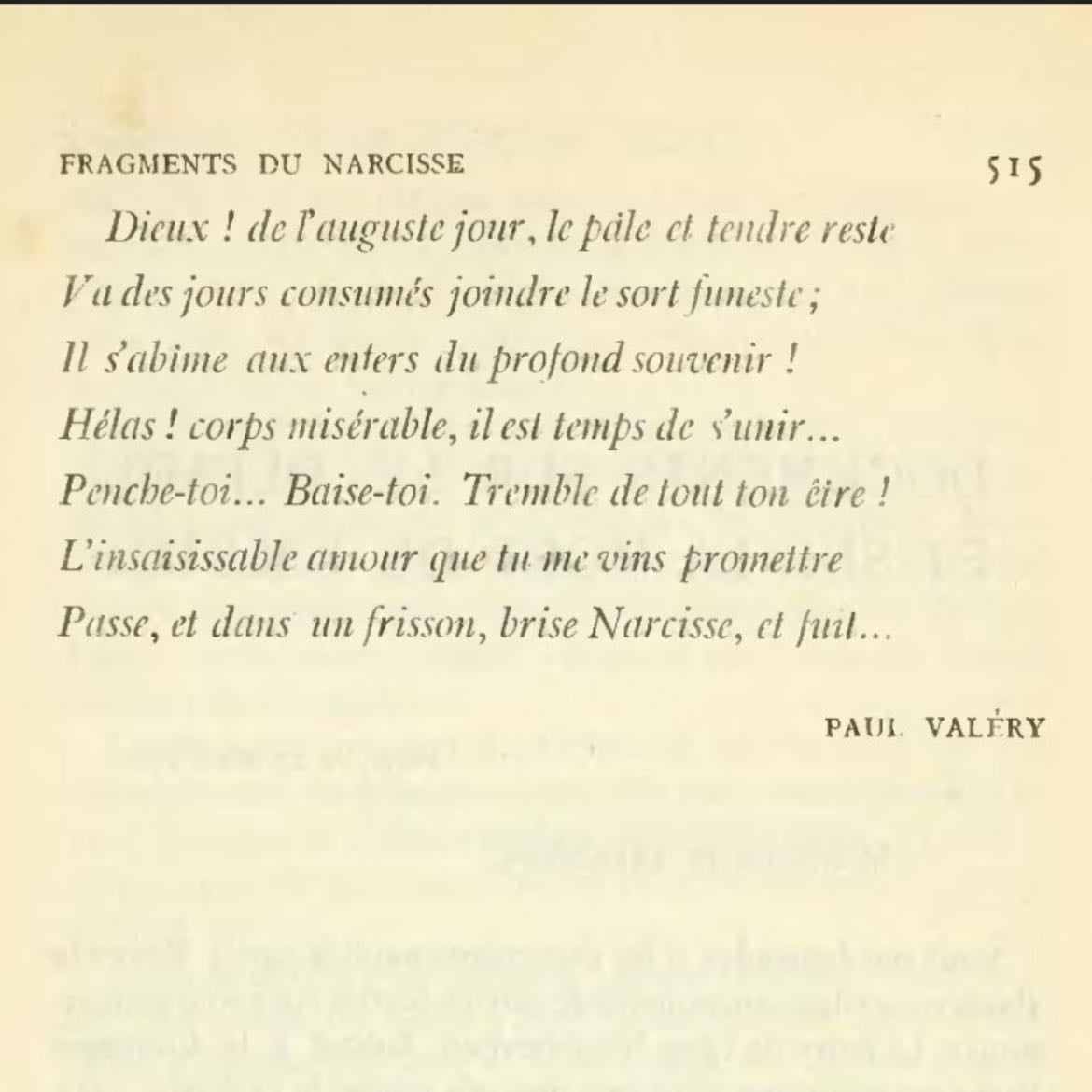 « Fragments du Narcisse » de Paul ValĂ©ry - Je me parle, mâĂ©coute, et mâeffraie, et mâignore.
Ma pensĂ©e est un gouffre oĂč mon cri se perd.
Chaque jour je mâavance, et je recule encore,
Sur le bord incertain dâun monde sans repĂšre.
Je ne sais plus le sens de mon propre silence,
Ni ce que veut mon cĆur, ni ce que fuit ma peur.
Une angoisse sans nom épuise ma présence,
Et je suis, sans raison, ce veilleur sans lueur.