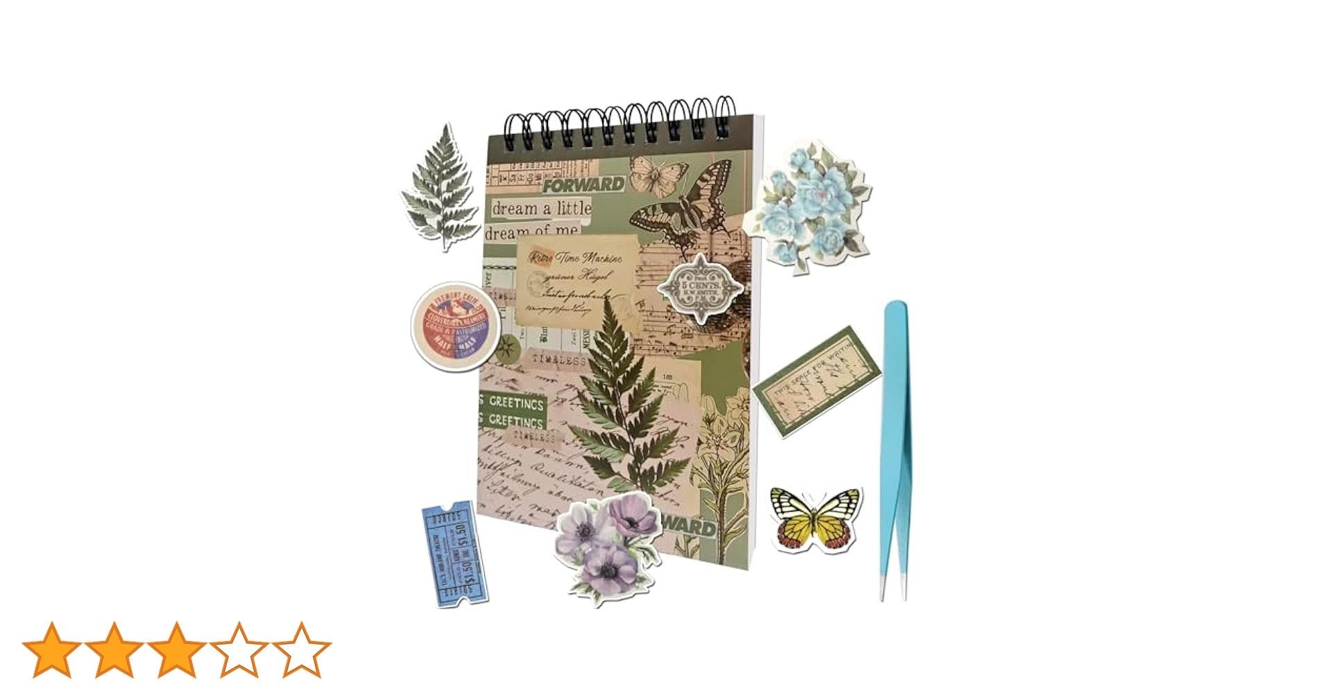Amazon - YFLeomry Scrapbook Set mit 50 Blatt,Scrapbooking Zubehör für Fotoalben, Tagebücher ,DIY Projekte,Kreative Scrapbook Stickers mit Vintage, Blumen,Schmetterlinge,Zitat,Motive (Braun)