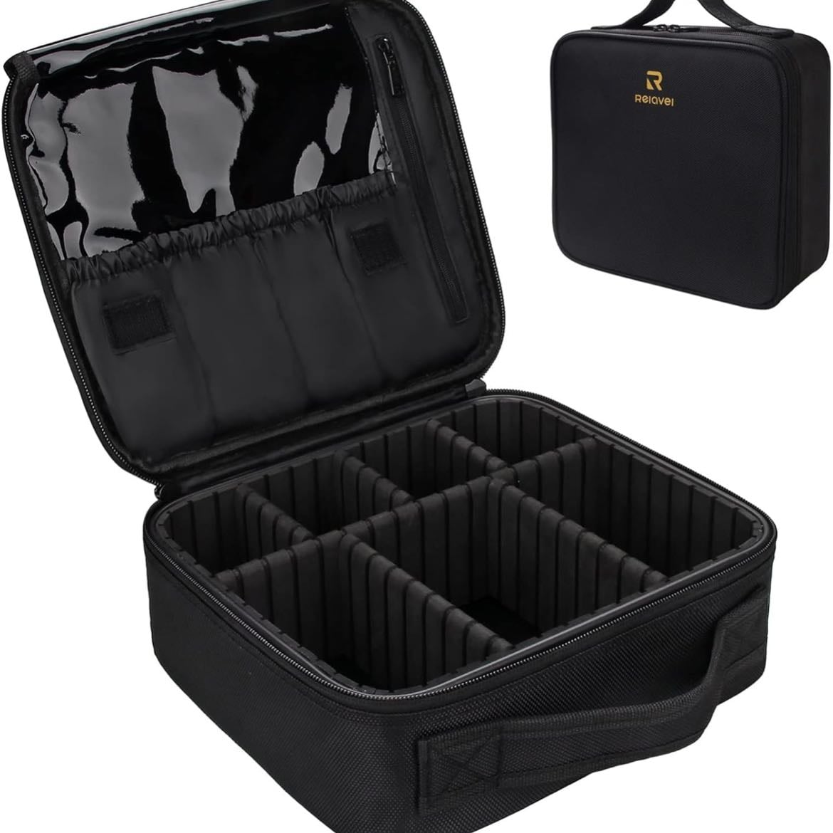 Amazon.com : Relavel Travel Makeup Train Case Makeup Cosmetic Case Organizer Portable Artist Storage Bag with Adjustable Dividers for Cosmetics Makeup Brushes Toiletry Jewelry Digital Accessories Black : Beauty & Personal Care - Makeup bag
