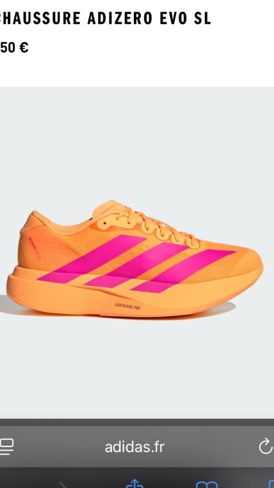 Adizero Evo SL - Adidas; Flash Orange;43; 150€