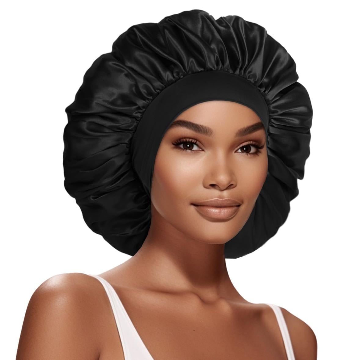 silk hair cap - black/beige color
