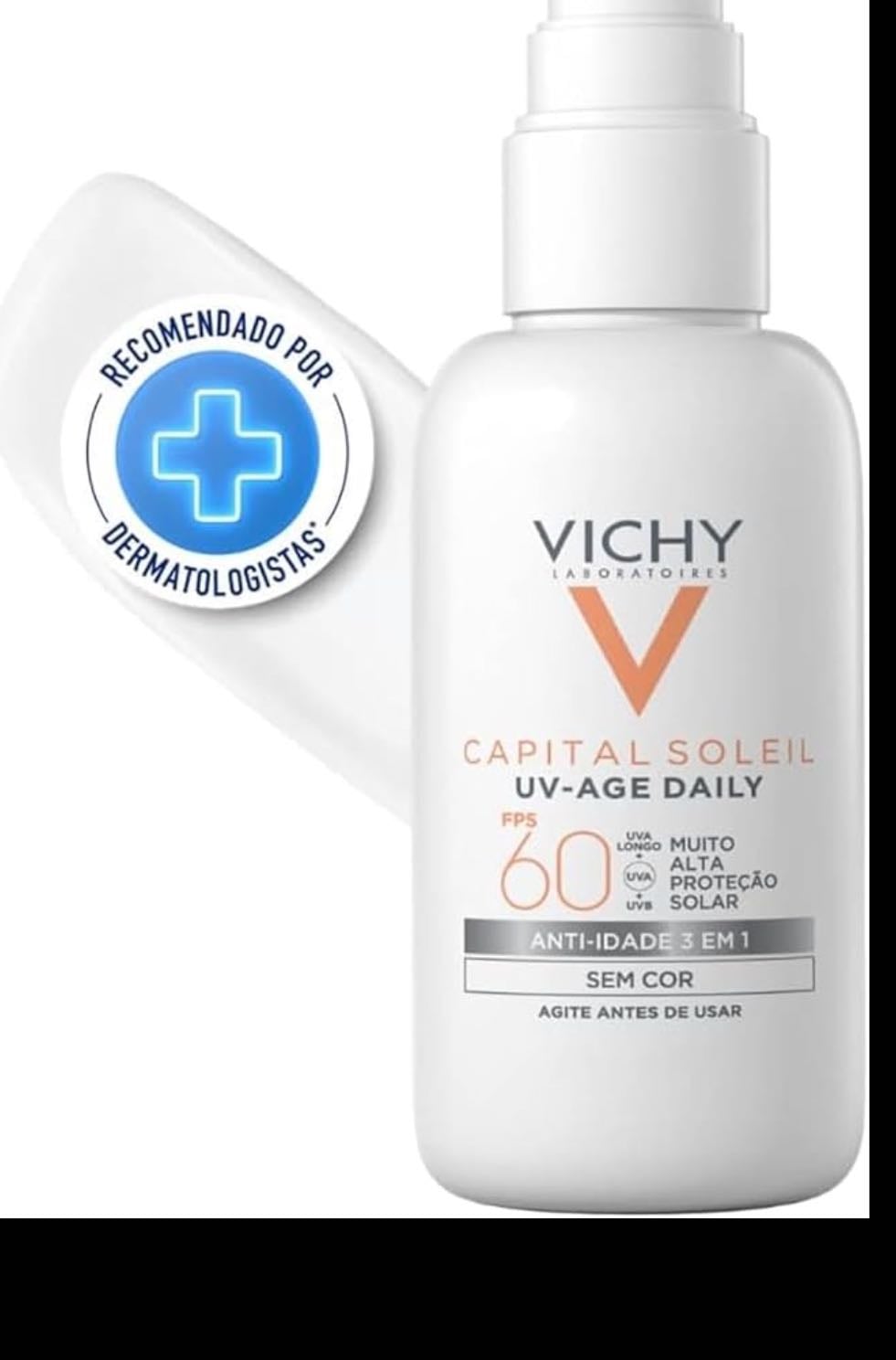 Protetor solar - Vichy Capital Soleil Uv Age Daily Protetor Solar Facial Anti-idade 3 em 1 FPS60, Previne Rugas e Manchas Solares, com Peptídeos e Vitamina B3, Toque Seco, Sem Cor, 40g