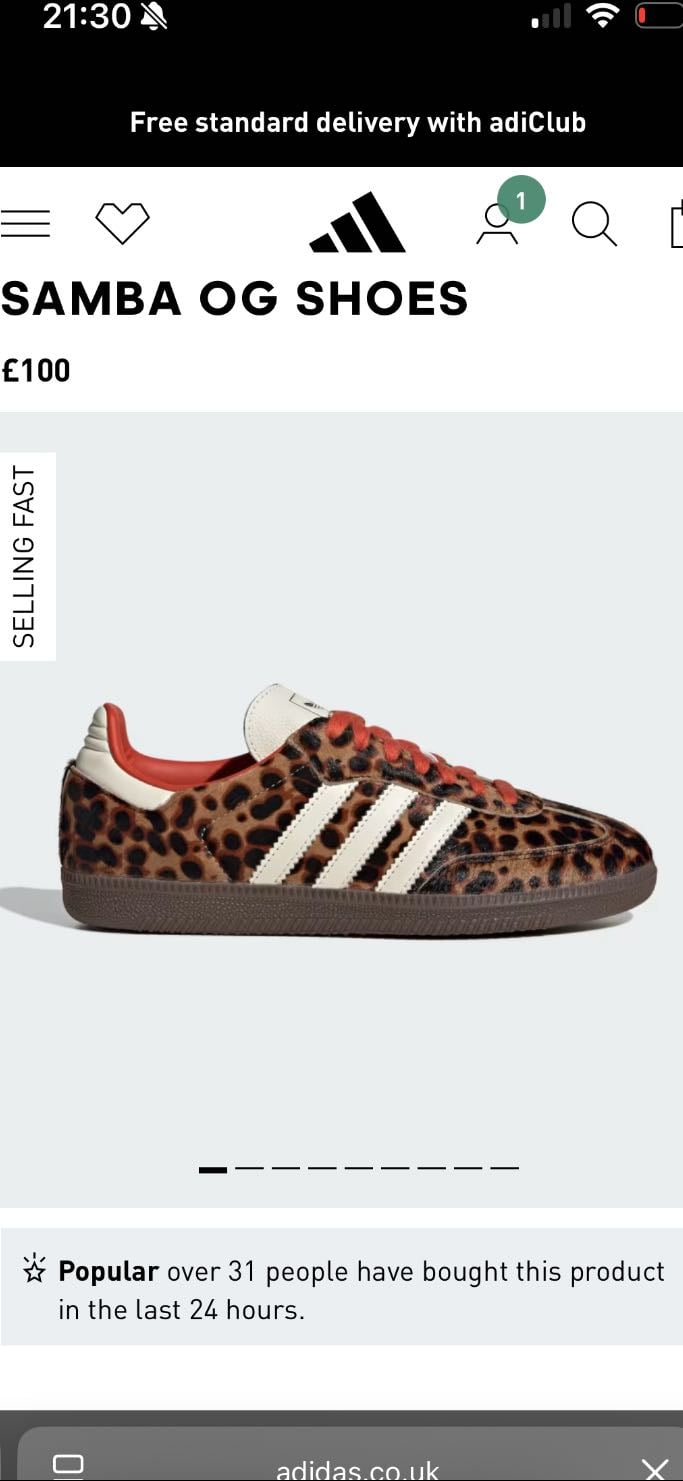 Samba OG Shoes - £100
Leopard print and orange
Adidas