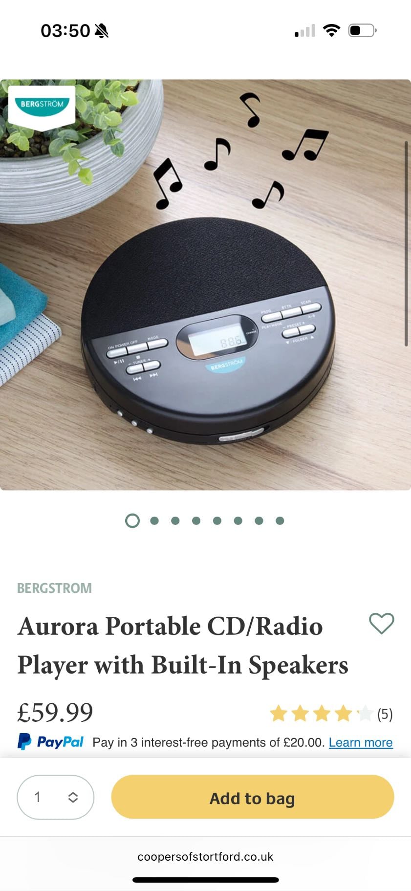 Aurora Portable CD/radio - 😛
£59.99
coopersofstortford.co.uk