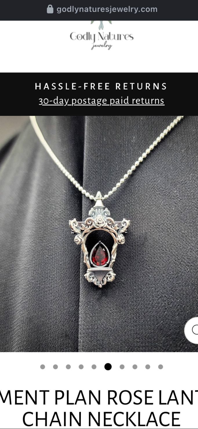 Rose Lantern Chain Necklace - £125.91
Sterling Silver 925
Garnet
Godly Natures Jewellery