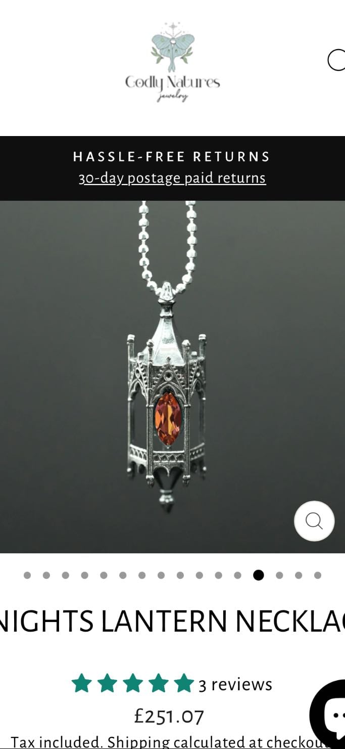 Knights Lantern Necklace - £251.07
Sterling Silver 925
Amethyst, Sapphire, Garnet, Topaz
Godly Natures Jewellery