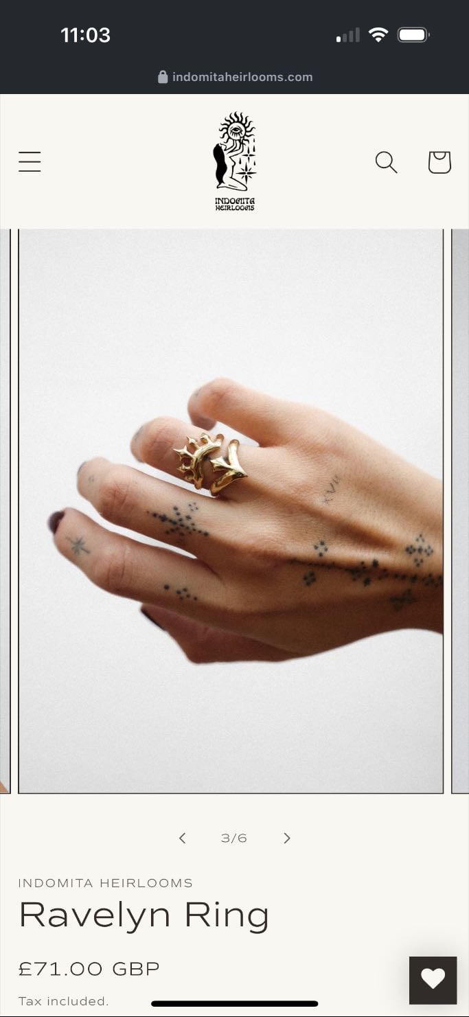 Ravelyn Ring - £71
Made in Italy
Sterling silver 925
Indomita heirlooms