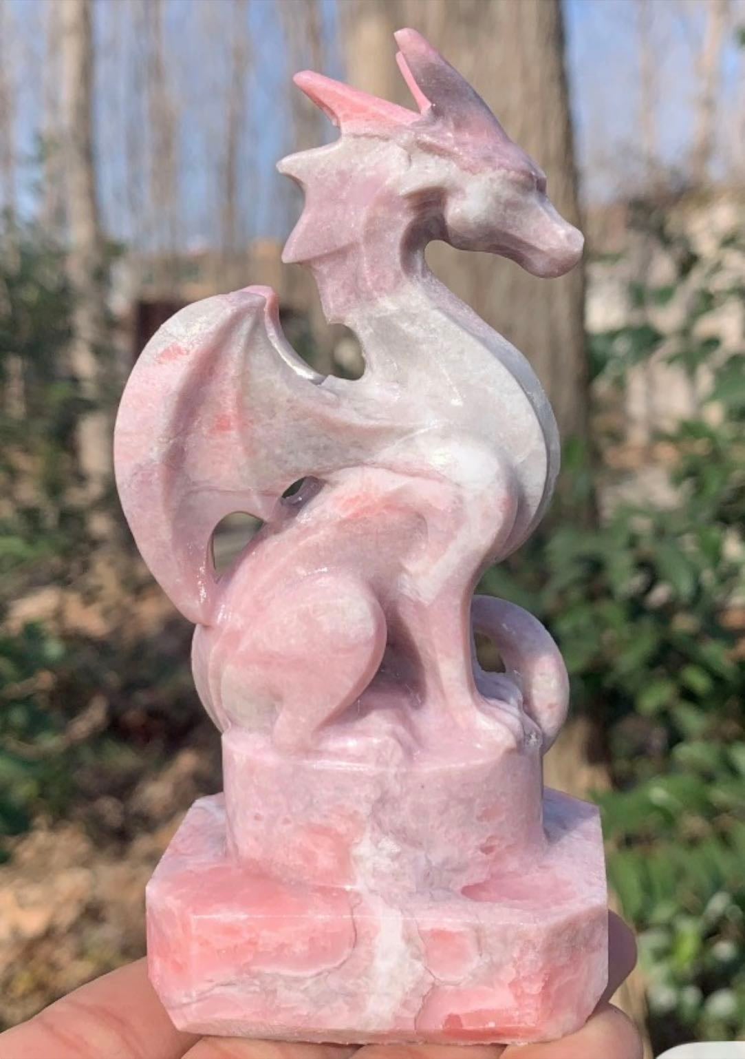 Hand carved pink opal crystal fly dragon - WT Crystals