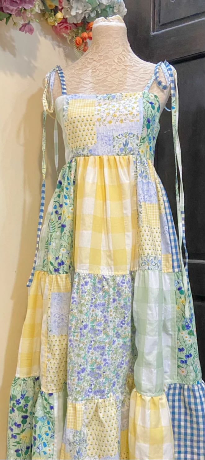 Sunshine Spring Patchwork Handmade Dress - Dolly Kaye