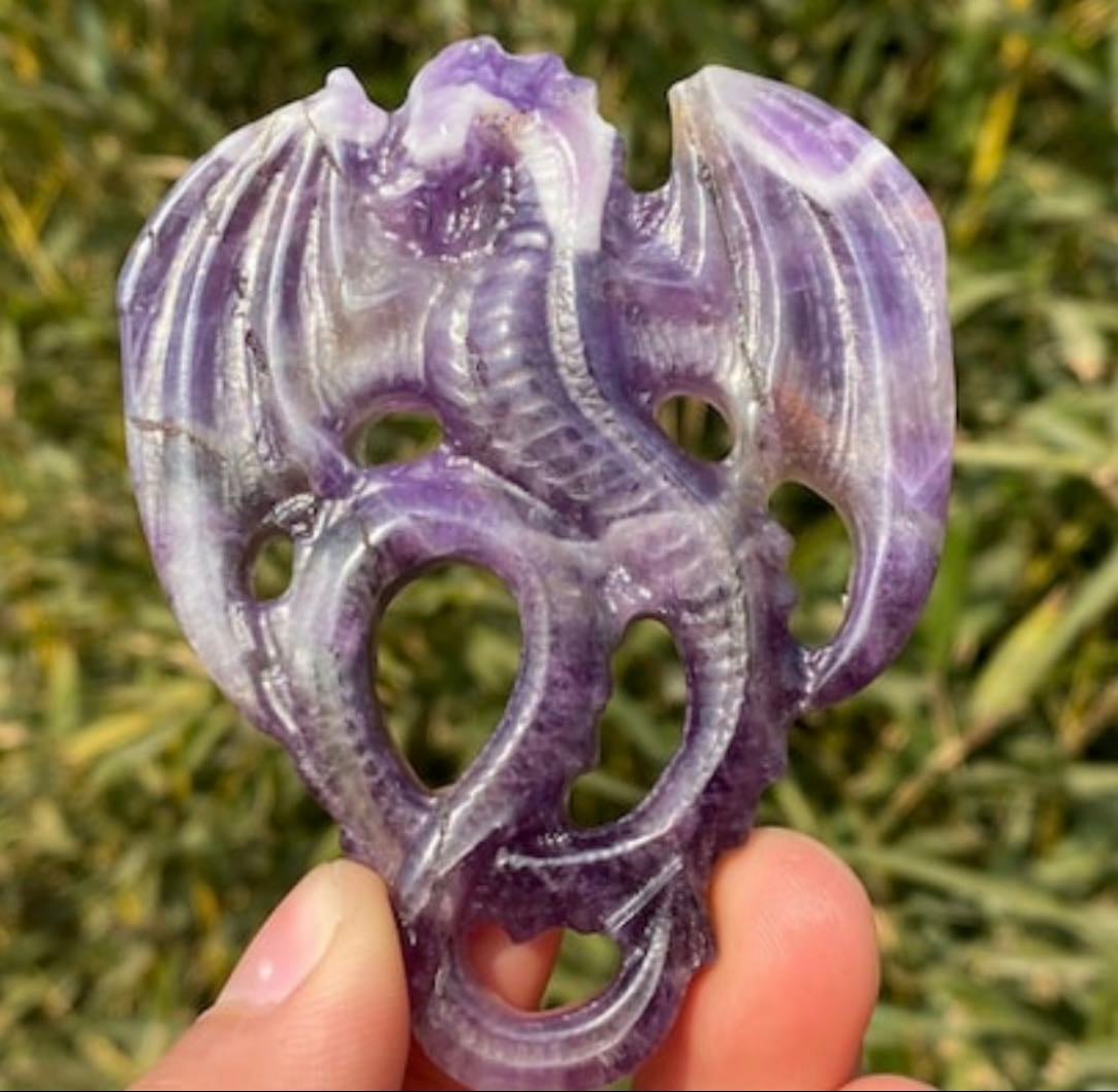 Hand carved amethyst dragon specimen - WT Crystals