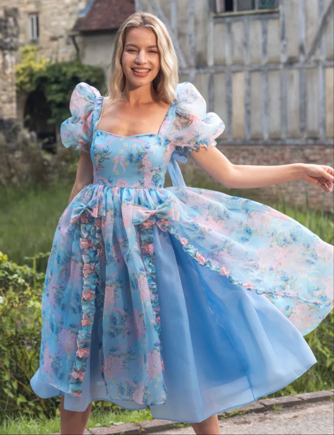 Rose Waltz Midi Dress - Soft Blue - Fairy Tong