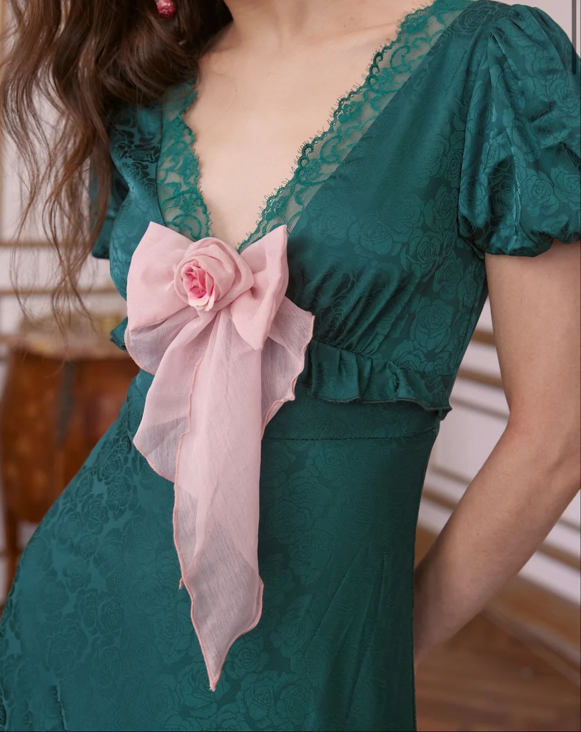 Rubin Jacquard Satin Puff Sleeve Dress - Lait Collection