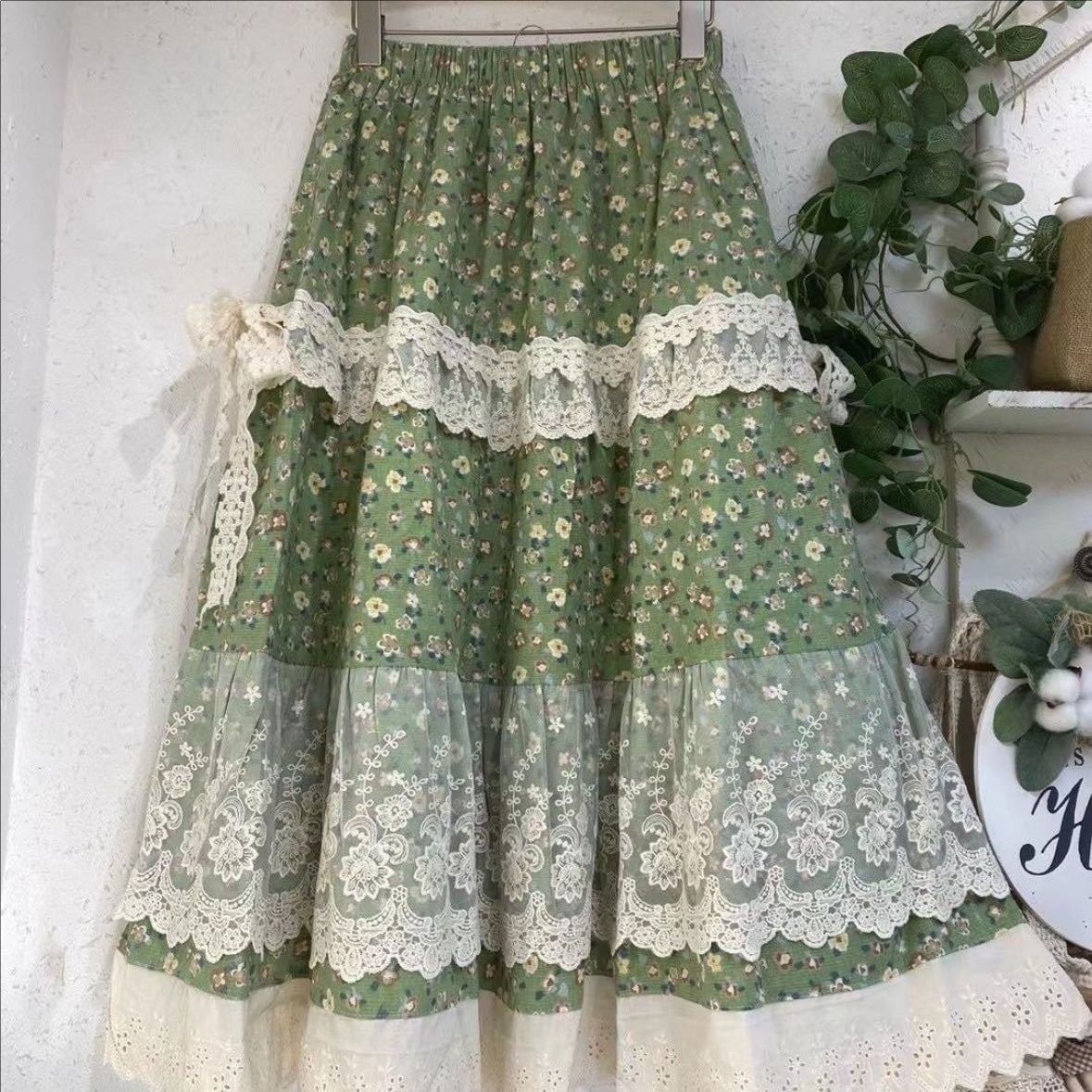 Japanese Sweet Lace Ruffled Mori Girl Pleated Skirt