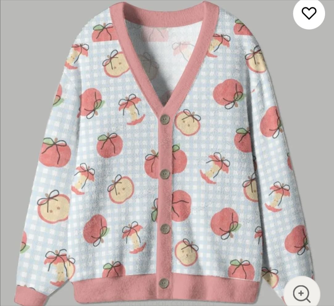 Apple Gingham Pattern Ugly Cardigan Sweater - Print-cool
