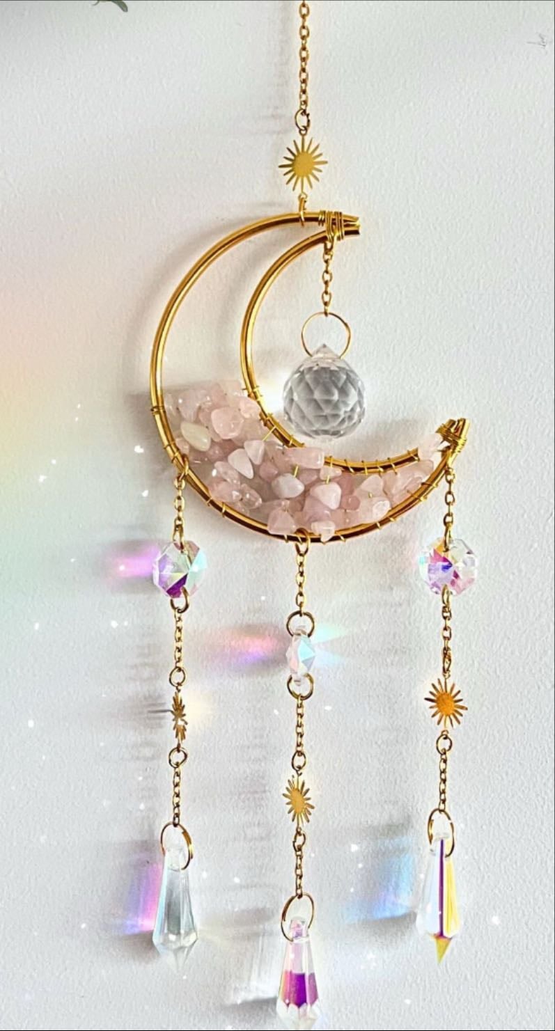 Rose quartz gemstone suncatcher - QuartzandPearls