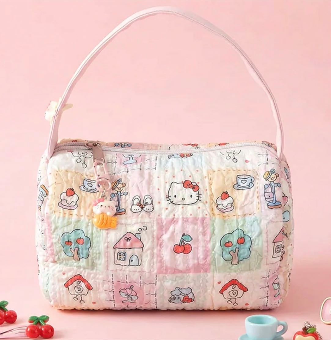 Hello Kitty Patchwork Print Cosmetic Bag - Kawaii Pen Shop