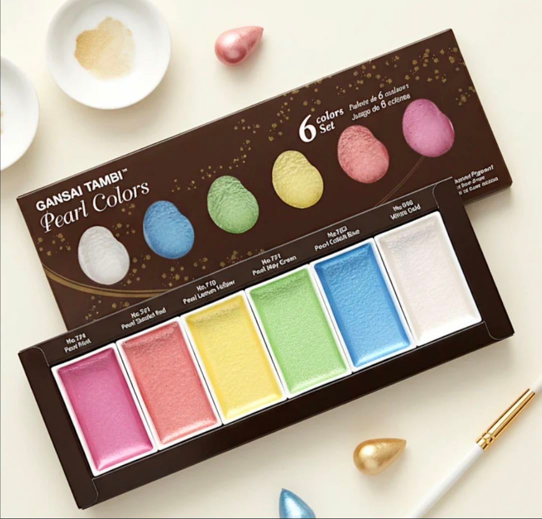 Kuretake Gansai Tambi Pearl Colors - 6 Color Set - Kawaii Pen Shop