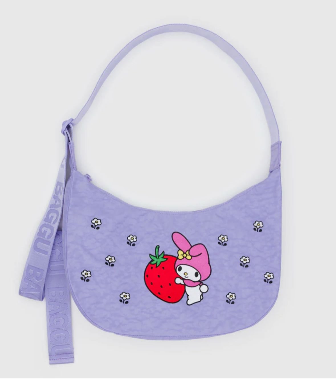 Baggu - Medium Nylon Crescent Bag - Embroidered My Melody Strawberry - Baggu