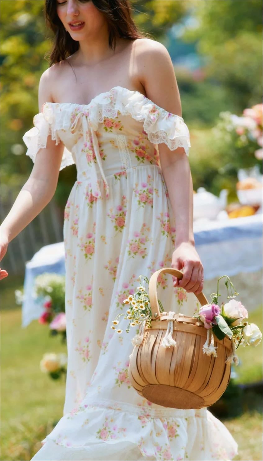 Anya Tecel Lace Floral Midi Dress - Lait Collection