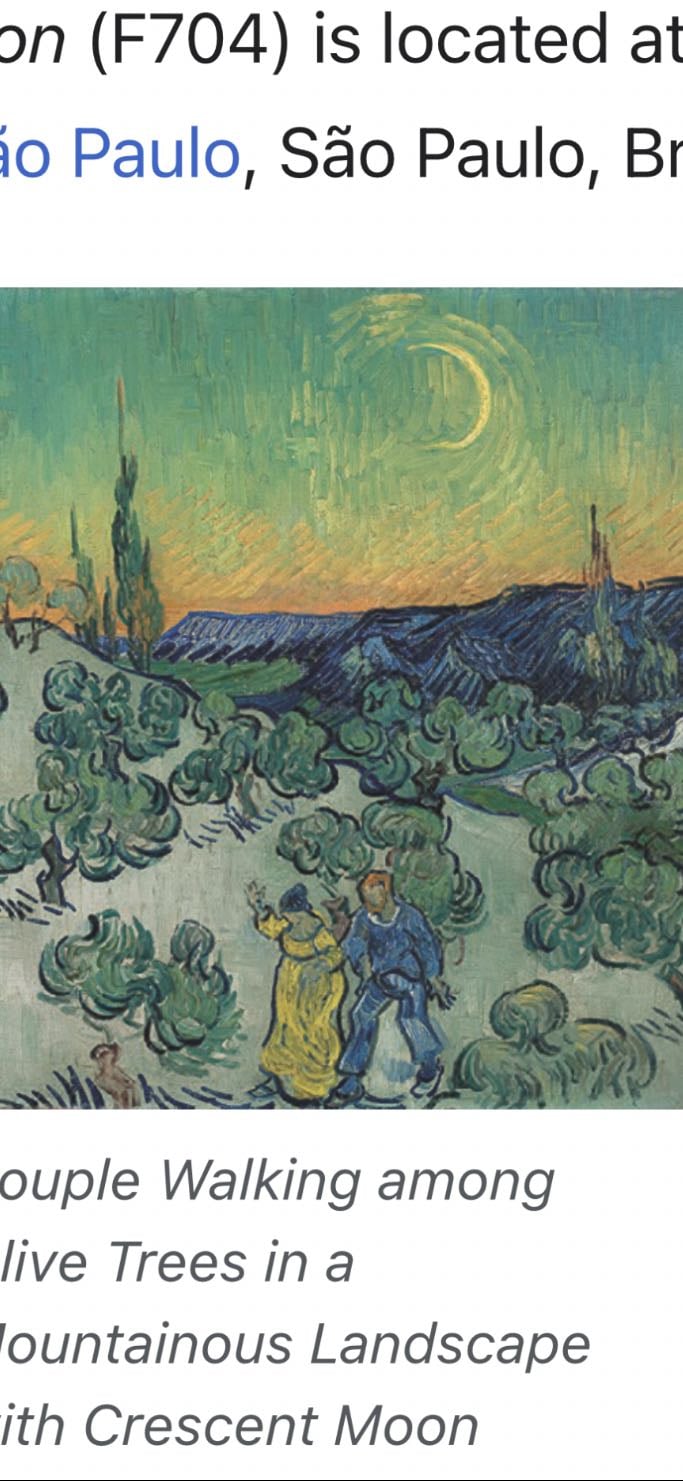 Couple Walking among Olive Trees in a Mountainous Landscape with Crescent Moon - Vincent Van Gogh