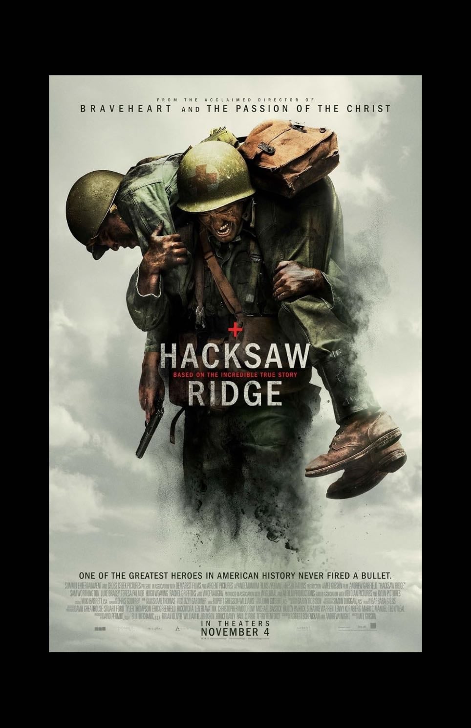 Hacksaw Ridge (2016) - A 2016 epic biographical war film directed by Mel Gibson and written by Andrew Knight and Robert Schenkkan, based on the 2004 documentary The Conscientious Objector directed by Terry Benedict.