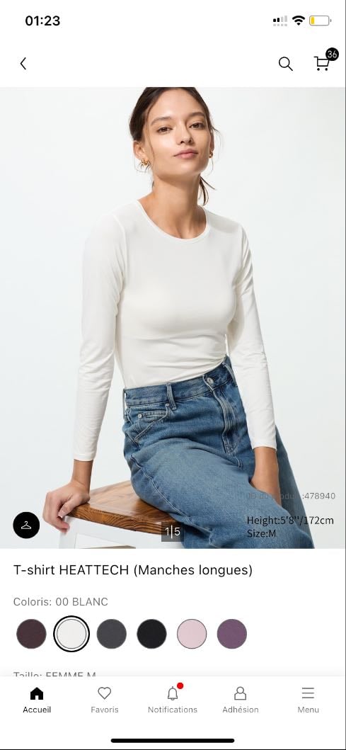 T-shirt Heattech (col rond) Blanc - 14.90€