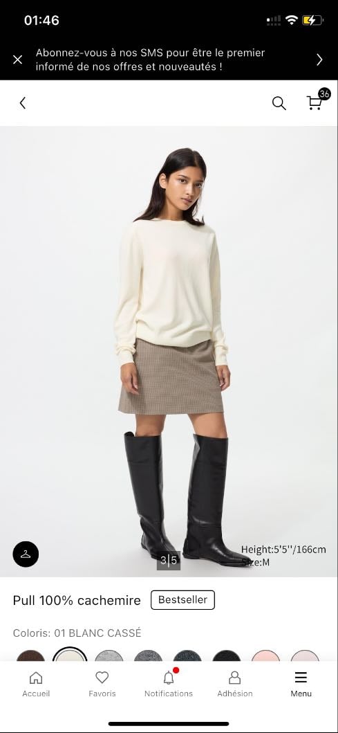 Pull 100% cahemire Blanc cassé - 89.90€