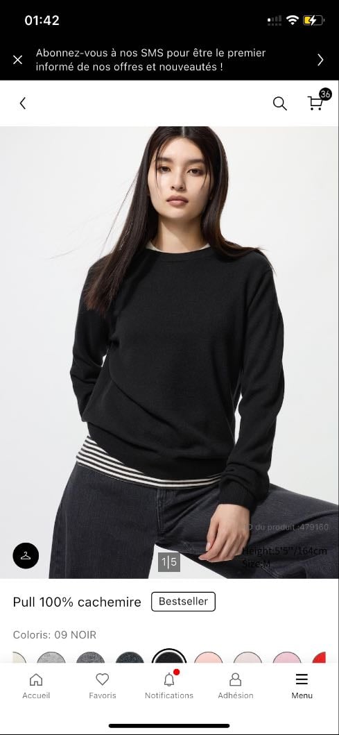 Pull 100% Cachemire Noir - 89.90€
