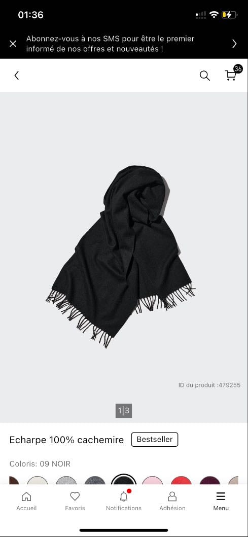 Echarpe 100% cachemire Noir - 59.90€