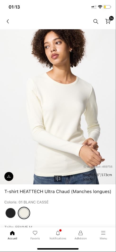 T-Shirt HEATTECH ULTRACHAUD (Manches Longues Blanc Cassé) - 29.90€