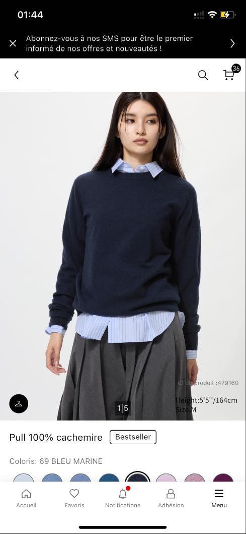 Pull 100% cachemire Bleu Marine - 89.90€