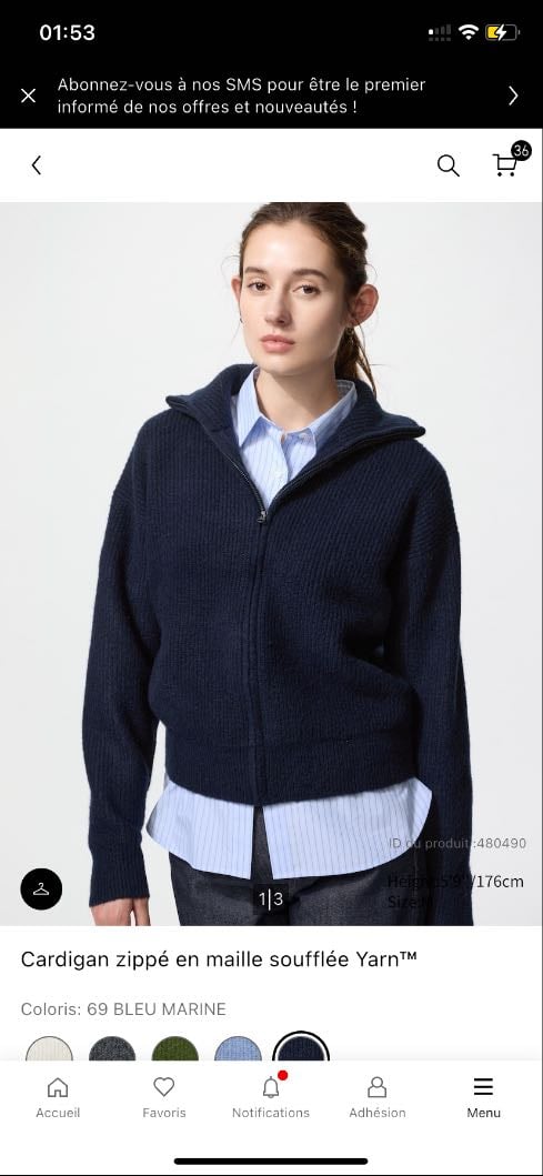 Cardigan Zippé en maille soufflée | Bleu Marine - 39.90€