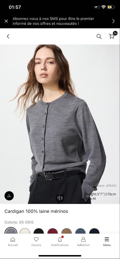 Cardigan 100% laine mérinos | Gris - 39.90€